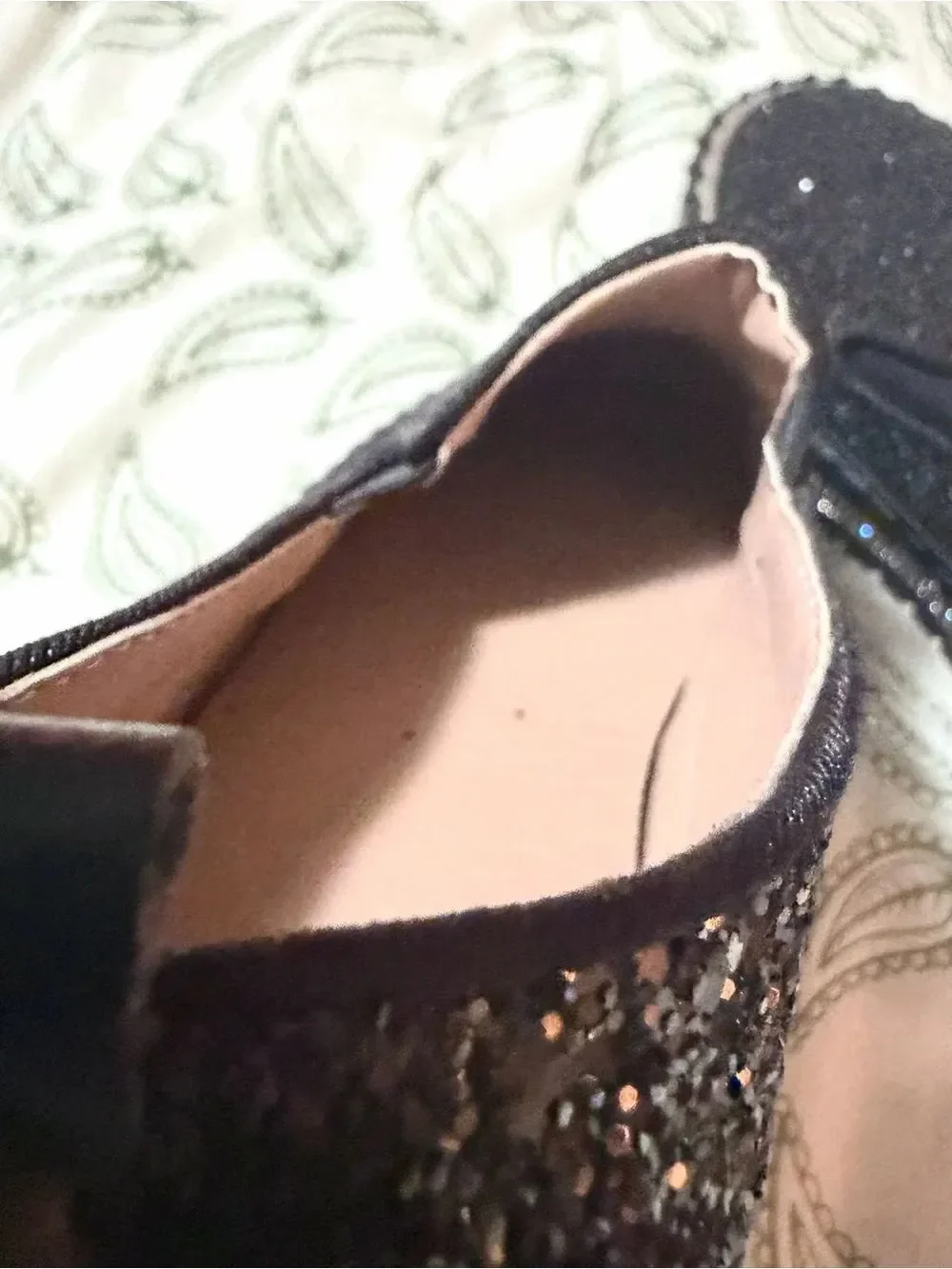Novelty Sneakers Cushioned Black Glitter Loafers Silver Trim Slip-On 37 (6.5)